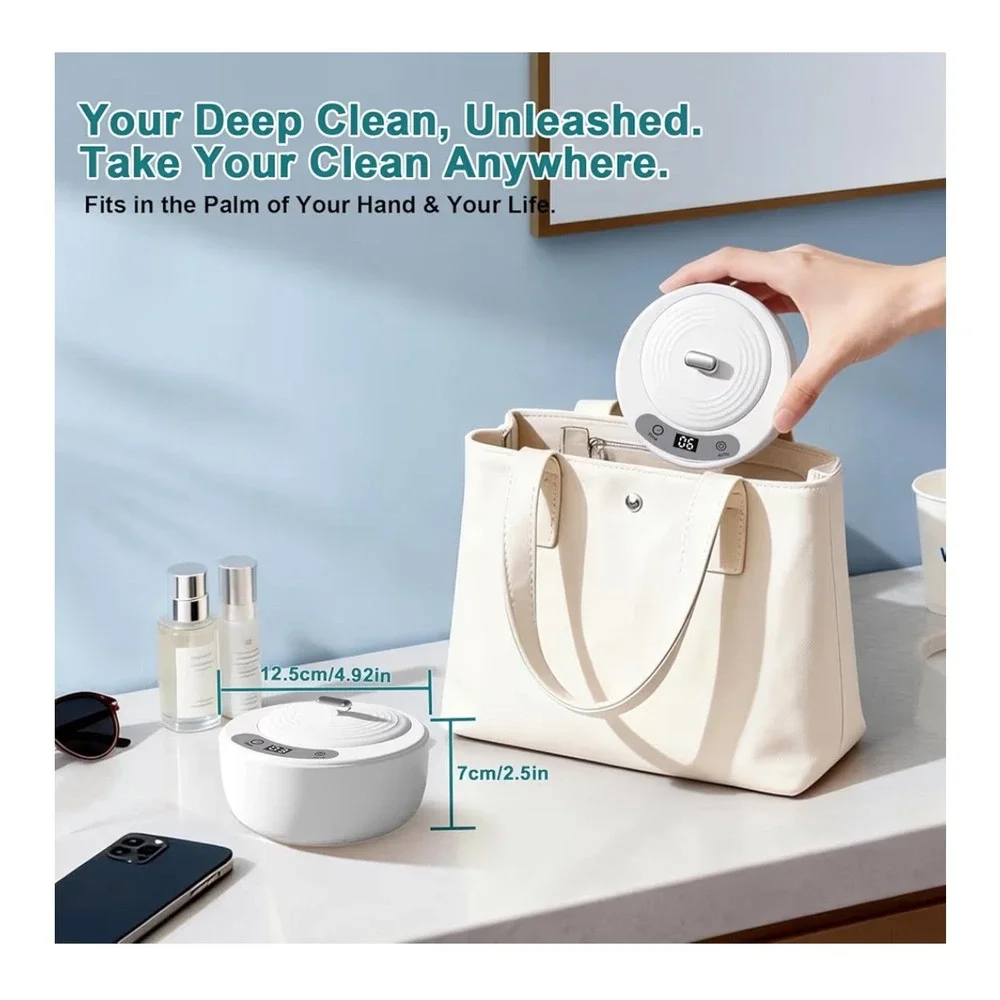 Ultrasonic Retainer Cleaner UV Light Sterilizer 49kHz Dental Jewelry 200ml White